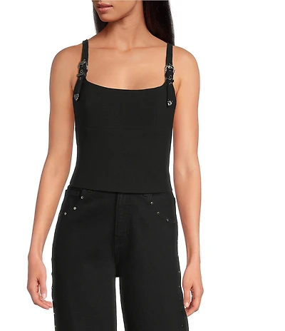 Gianni Bini Carrie Square Neck Buckle Strap Sleeveless Top