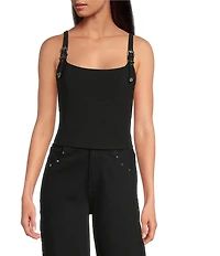 Gianni Bini Carrie Square Neck Buckle Strap Sleeveless Top