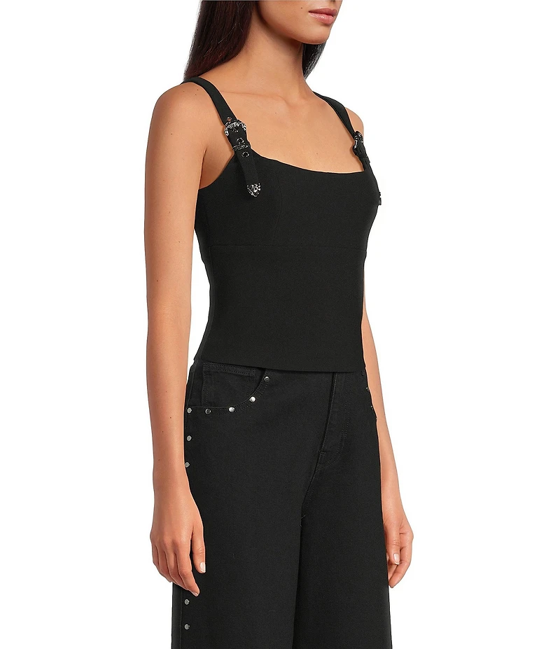 Gianni Bini Carrie Square Neck Buckle Strap Sleeveless Top