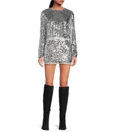 Gianni Bini Cassidy Two Piece Sequin Long Sleeve Blouse & Mini Skirt Set