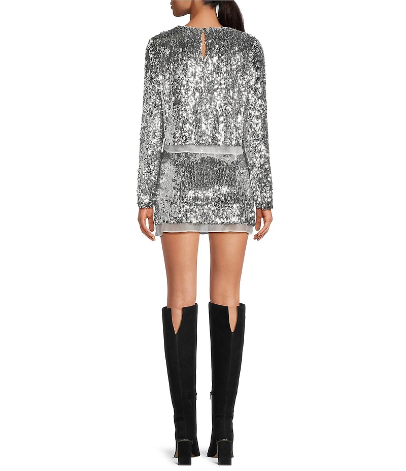 Gianni Bini Cassidy Two Piece Sequin Long Sleeve Blouse & Mini Skirt Set