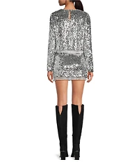Gianni Bini Cassidy Two Piece Sequin Long Sleeve Blouse & Mini Skirt Set