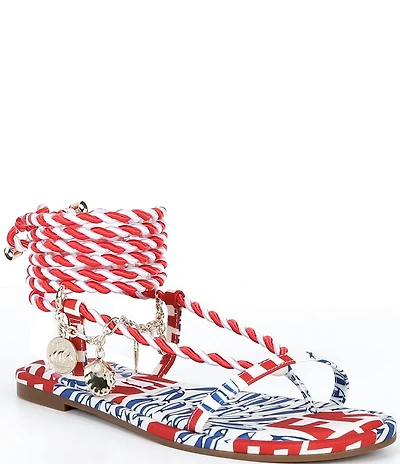 Gianni Bini Cayman Charm Striped Ankle Wrap Flat Sandals