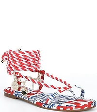 Gianni Bini Cayman Charm Striped Ankle Wrap Flat Sandals