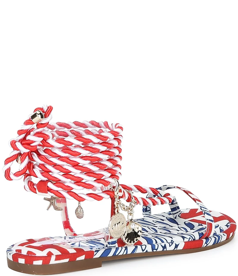 Gianni Bini Cayman Charm Striped Ankle Wrap Flat Sandals