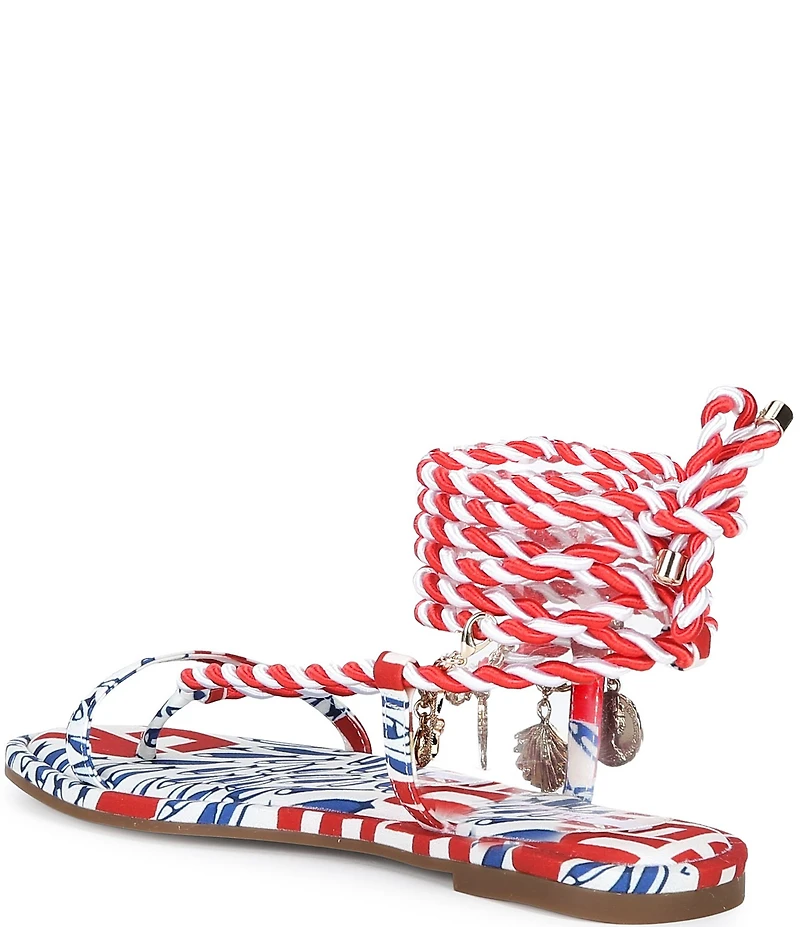 Gianni Bini Cayman Charm Striped Ankle Wrap Flat Sandals