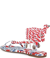 Gianni Bini Cayman Charm Striped Ankle Wrap Flat Sandals