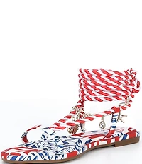 Gianni Bini Cayman Charm Striped Ankle Wrap Flat Sandals