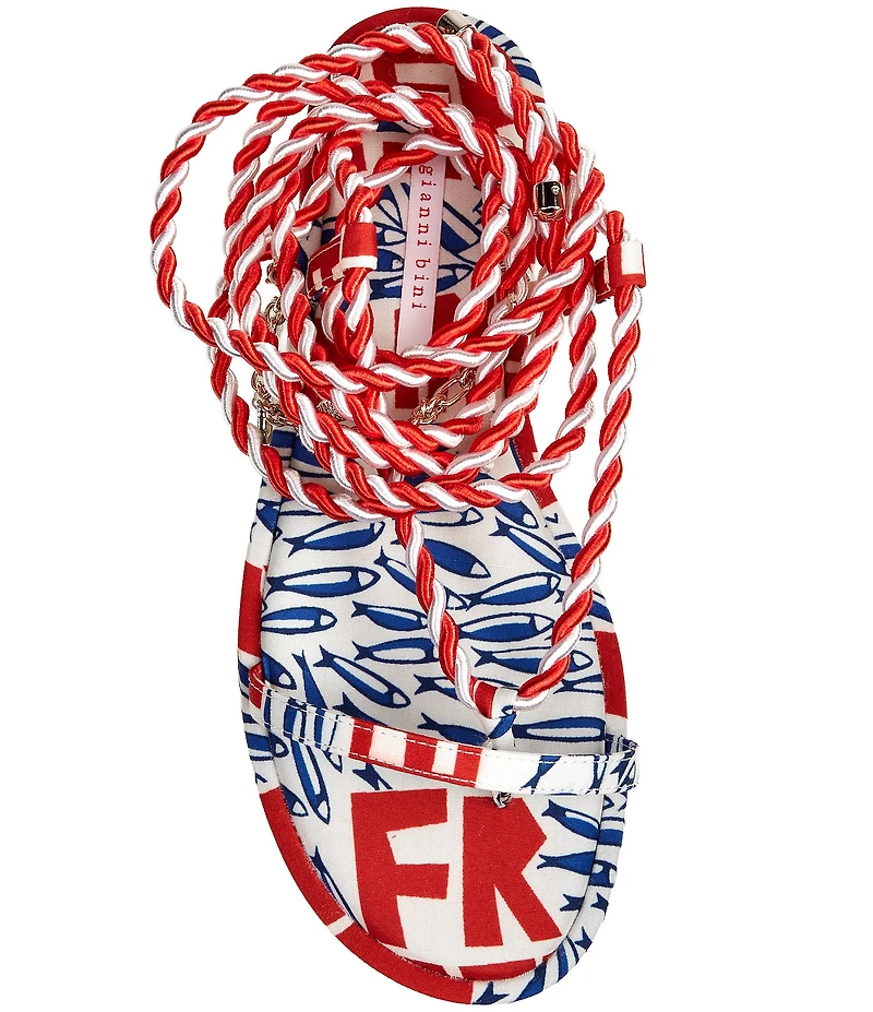 Gianni Bini Cayman Charm Striped Ankle Wrap Flat Sandals