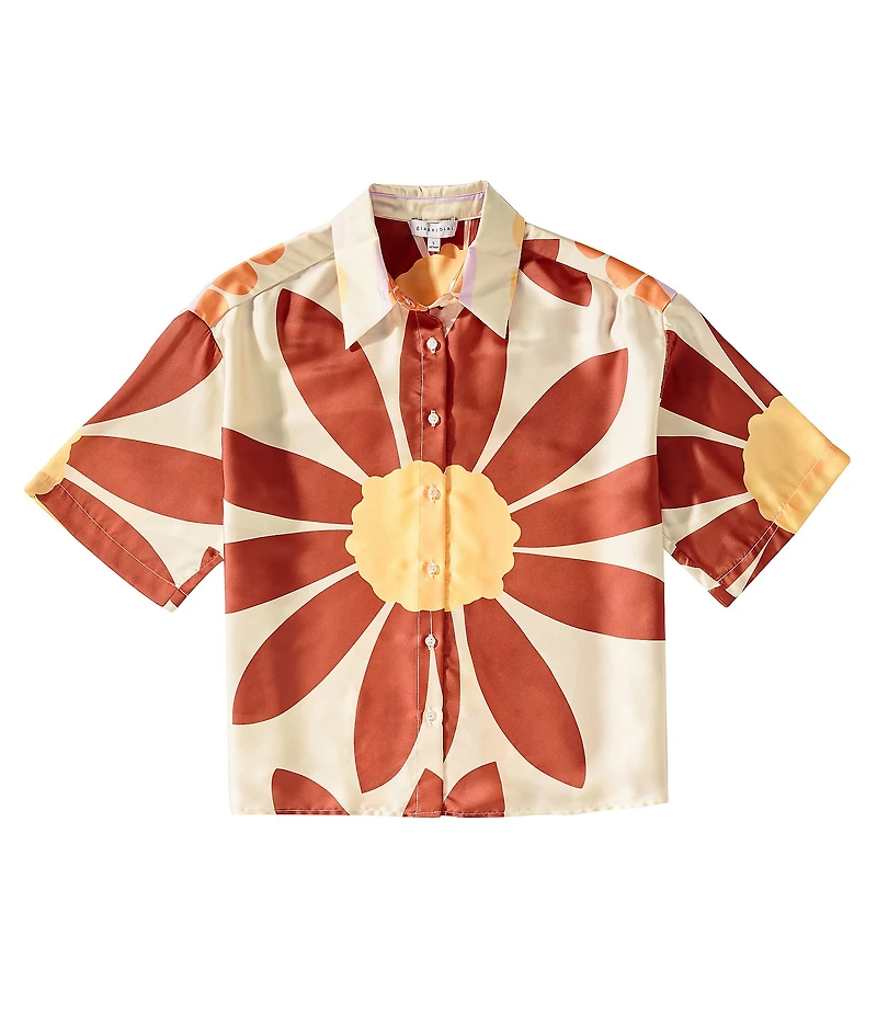 Gianni Bini Charlie Point Collar Short Sleeve Button Front Printed Satin Coordinating Blouse