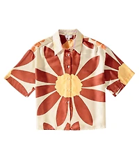 Gianni Bini Charlie Point Collar Short Sleeve Button Front Printed Satin Coordinating Blouse