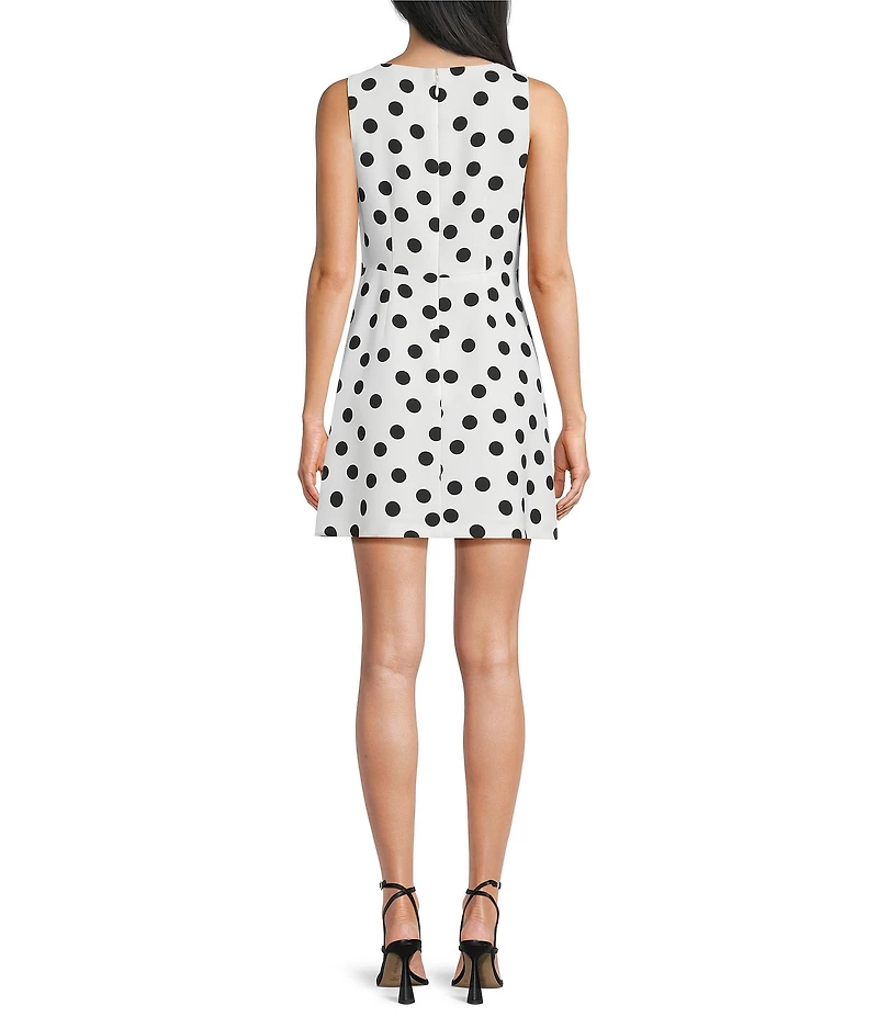 Gianni Bini Charlotte Crepe Polka Dot Print Boat Neck Sleeveless A-Line Mini Dress