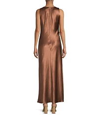 Gianni Bini Cheyanne Satin 3D Rosettes Cutout Round Neck Sleeveless Ruched Slip Maxi Dress
