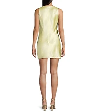 Gianni Bini Cheyenne Satin 3D Rosettes Cutout Round Neck Sleeveless Ruched Slip Mini Dress