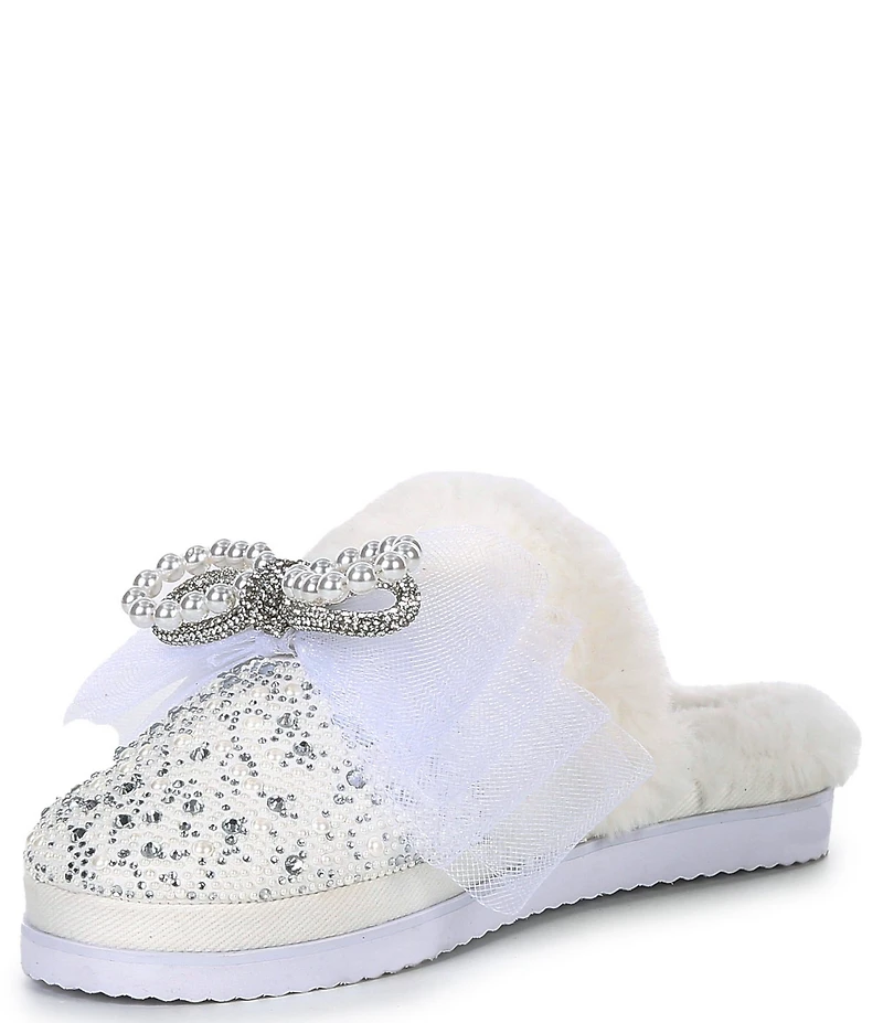 Gianni Bini Comfiee Three Rhinestone Pearl Bow Ornament Faux Fur Slippers