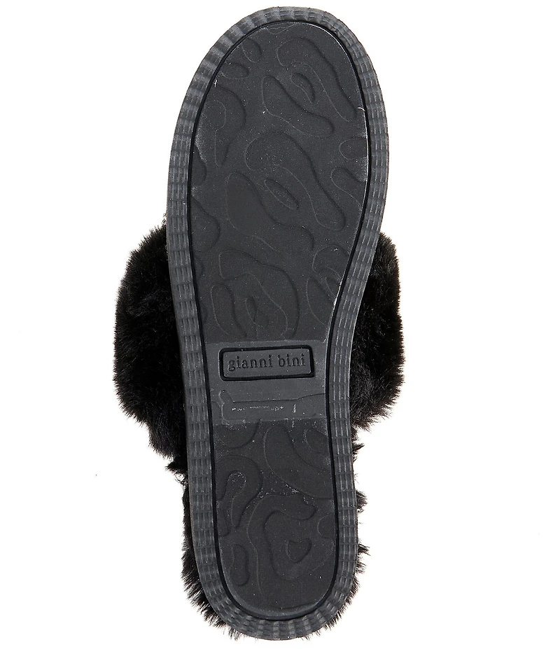 Gianni Bini Comfiee Two Embellished Rhinestone Bow Faux Fur Slippers