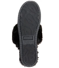 Gianni Bini Comfiee Two Embellished Rhinestone Bow Faux Fur Slippers