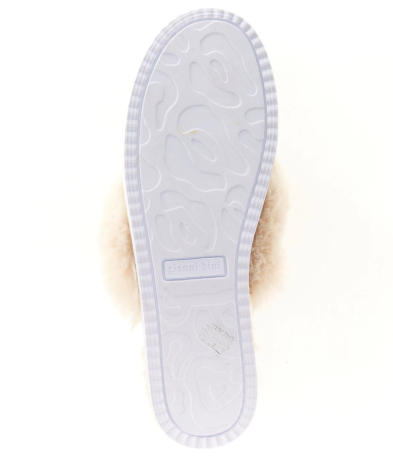 Gianni Bini Comfiee Two Embellished Rhinestone Bow Faux Fur Slippers