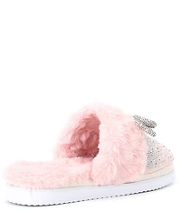 Gianni Bini Comfiee Two Embellished Rhinestone Bow Faux Fur Slippers