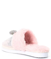Gianni Bini Comfiee Two Embellished Rhinestone Bow Faux Fur Slippers