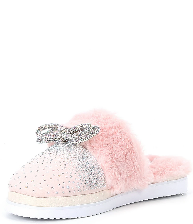 Gianni Bini Comfiee Two Embellished Rhinestone Bow Faux Fur Slippers