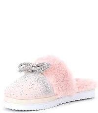 Gianni Bini Comfiee Two Embellished Rhinestone Bow Faux Fur Slippers