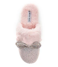Gianni Bini Comfiee Two Embellished Rhinestone Bow Faux Fur Slippers