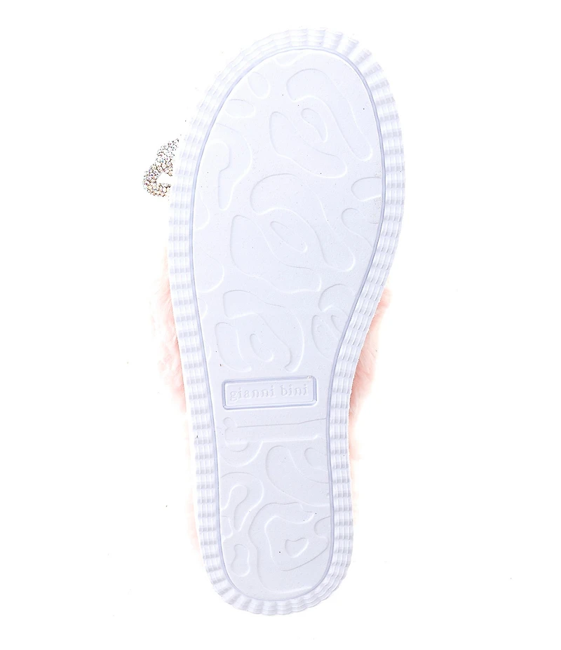 Gianni Bini Comfiee Two Embellished Rhinestone Bow Faux Fur Slippers