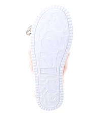 Gianni Bini Comfiee Two Embellished Rhinestone Bow Faux Fur Slippers
