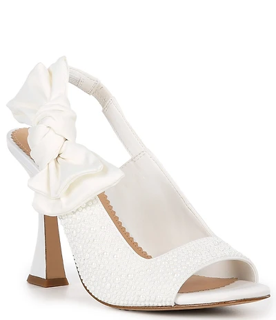 Gianni Bini Coray Three Pearl Embellished Satin Slingback Bow Detail Dress Sandals