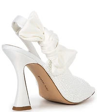 Gianni Bini Coray Three Pearl Embellished Satin Slingback Bow Detail Dress Sandals