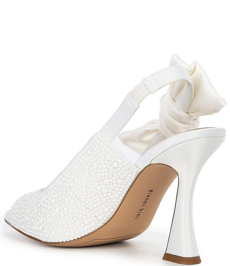 Gianni Bini Coray Three Pearl Embellished Satin Slingback Bow Detail Dress Sandals