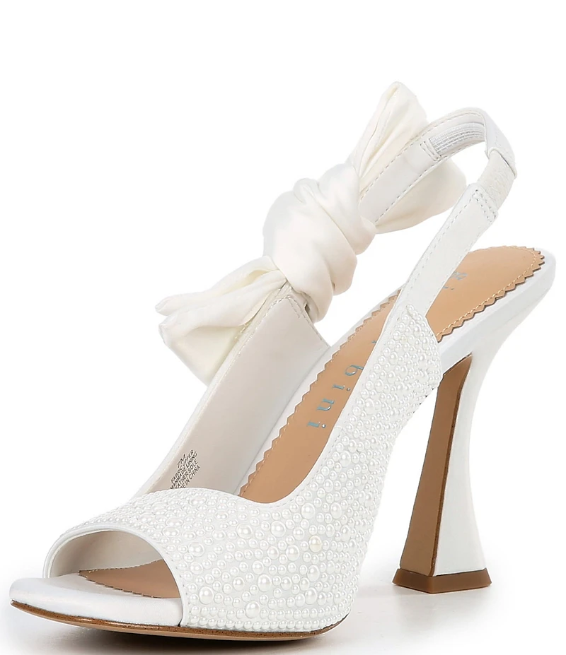 Gianni Bini Coray Three Pearl Embellished Satin Slingback Bow Detail Dress Sandals