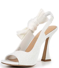 Gianni Bini Coray Three Pearl Embellished Satin Slingback Bow Detail Dress Sandals