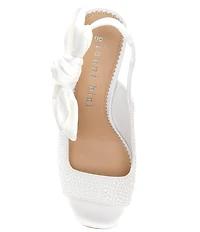 Gianni Bini Coray Three Pearl Embellished Satin Slingback Bow Detail Dress Sandals