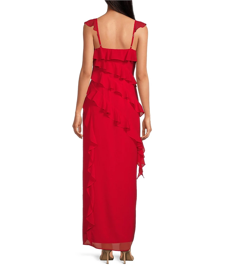 Gianni Bini Corrine Ruffle Square Neck Sleeveless Chiffon Dress
