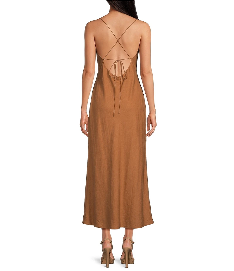 Gianni Bini Cosette Asymmetrical Drape Neck Sleeveless Linen Dress