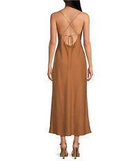 Gianni Bini Cosette Asymmetrical Drape Neck Sleeveless Linen Dress