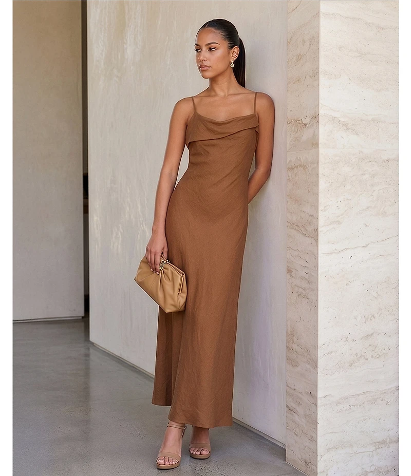 Gianni Bini Cosette Asymmetrical Drape Neck Sleeveless Linen Dress