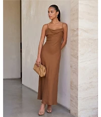 Gianni Bini Cosette Asymmetrical Drape Neck Sleeveless Linen Dress