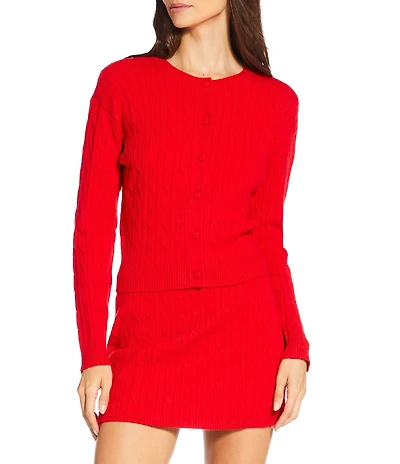 Gianni Bini Cropped Cable Coordinating Long Sleeve Cardigan