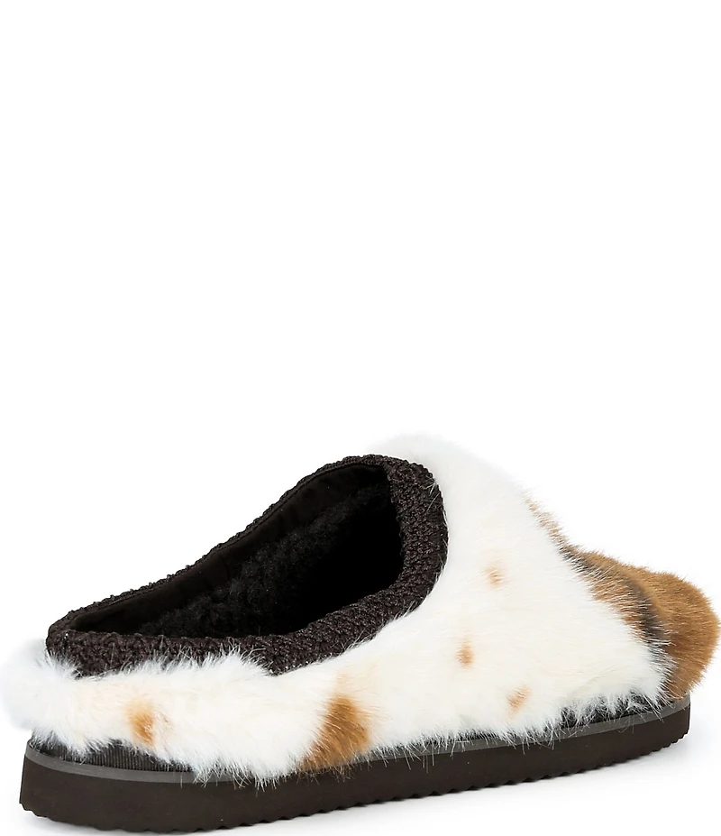 Gianni Bini Cushee Cow Print Long Faux Fur Mule Slippers