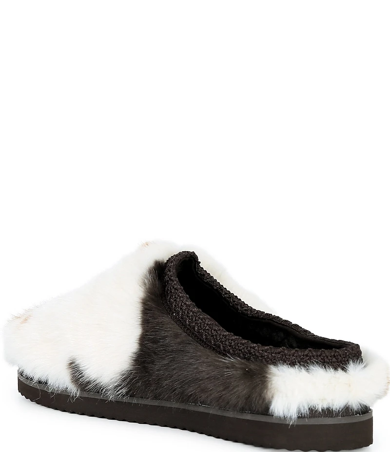 Gianni Bini Cushee Cow Print Long Faux Fur Mule Slippers