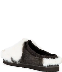 Gianni Bini Cushee Cow Print Long Faux Fur Mule Slippers