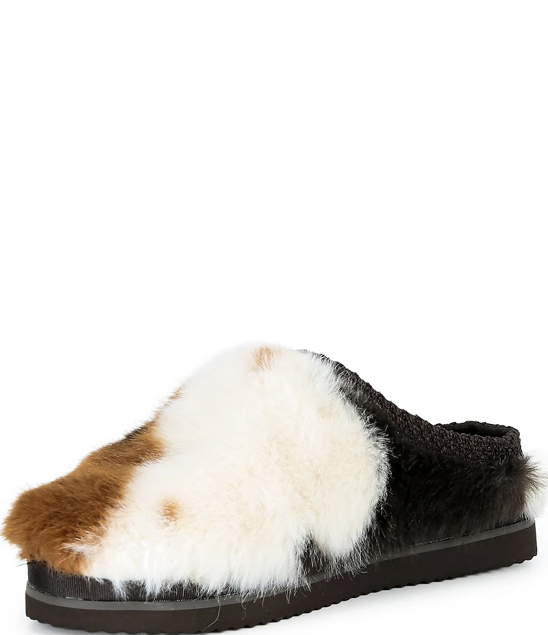 Gianni Bini Cushee Cow Print Long Faux Fur Mule Slippers