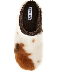 Gianni Bini Cushee Cow Print Long Faux Fur Mule Slippers