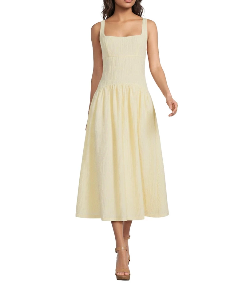 Gianni Bini Dahlia Crinkle Woven Square Neck Sleeveless Drop Waist Midi Dress