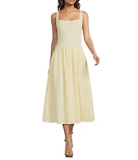 Gianni Bini Dahlia Crinkle Woven Square Neck Sleeveless Drop Waist Midi Dress