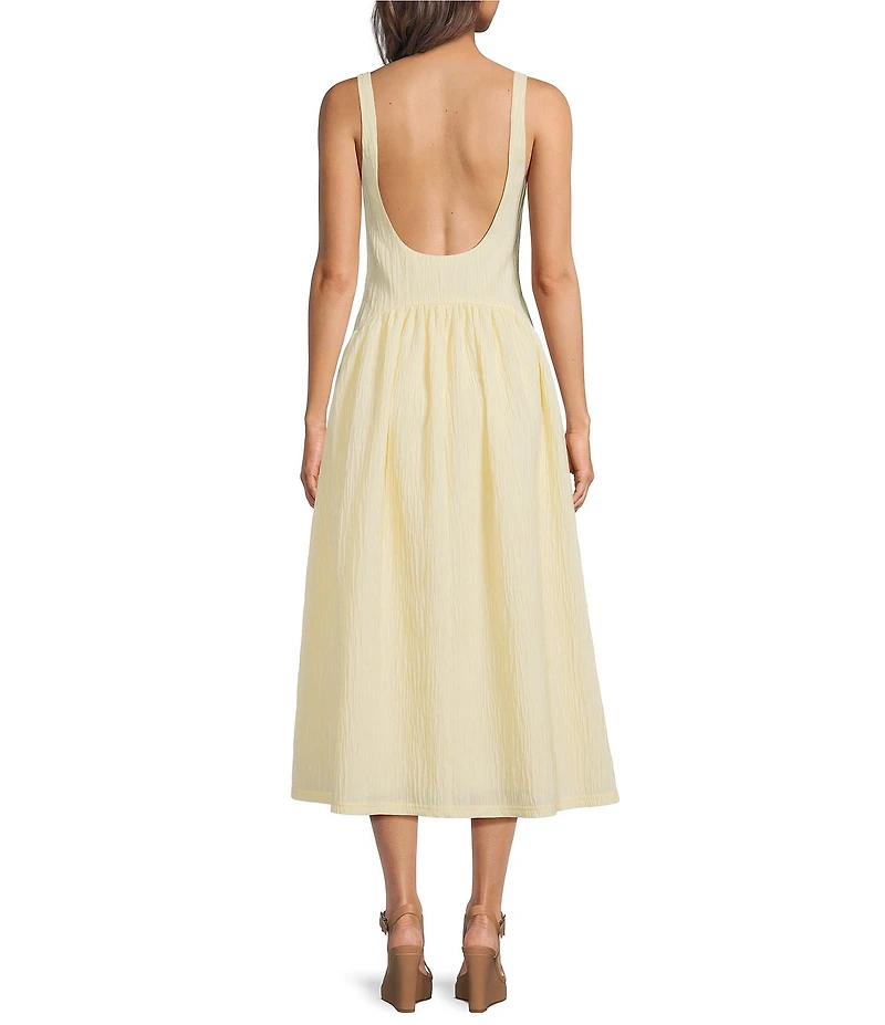 Gianni Bini Dahlia Crinkle Woven Square Neck Sleeveless Drop Waist Midi Dress