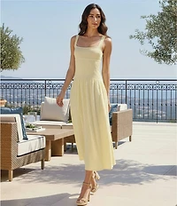 Gianni Bini Dahlia Crinkle Woven Square Neck Sleeveless Drop Waist Midi Dress